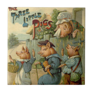 Carreau Trois Petits Cochons Conte de Fées Vintage