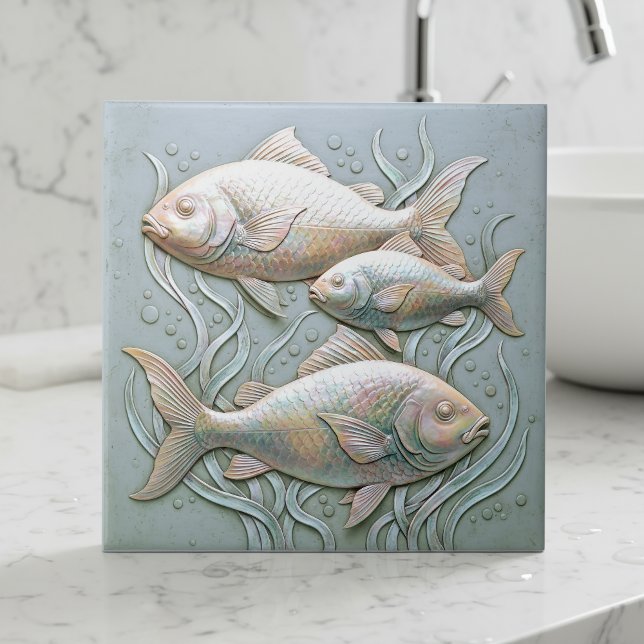 Carreau Trois poissons Bas Relief Opalescent D1221 (Créateur téléchargé)