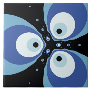 Carreau Trois poissons bleus parlant d'art fractal moderne