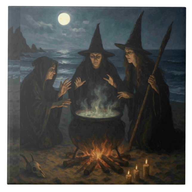 Carreau Trois Sorcières Brew Cauldron Pleine lune Beach (Devant)