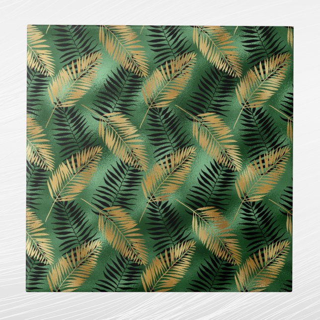 Carreau Tropical Gold Green Palm Feuilles (Créateur téléchargé)