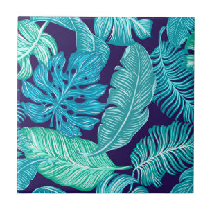 Carreau Tropical Green Blue Feuille Carrelage en céramiqu