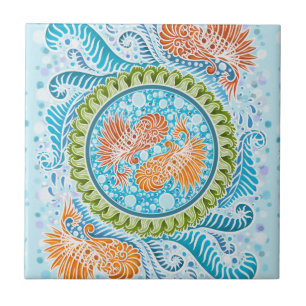 Carreau Tropical Koi Mandala Art Zen Océan Vibrant