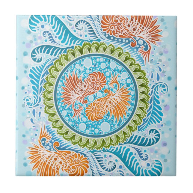 Carreau Tropical Koi Mandala | Art Zen Océan Vibrant (Devant)