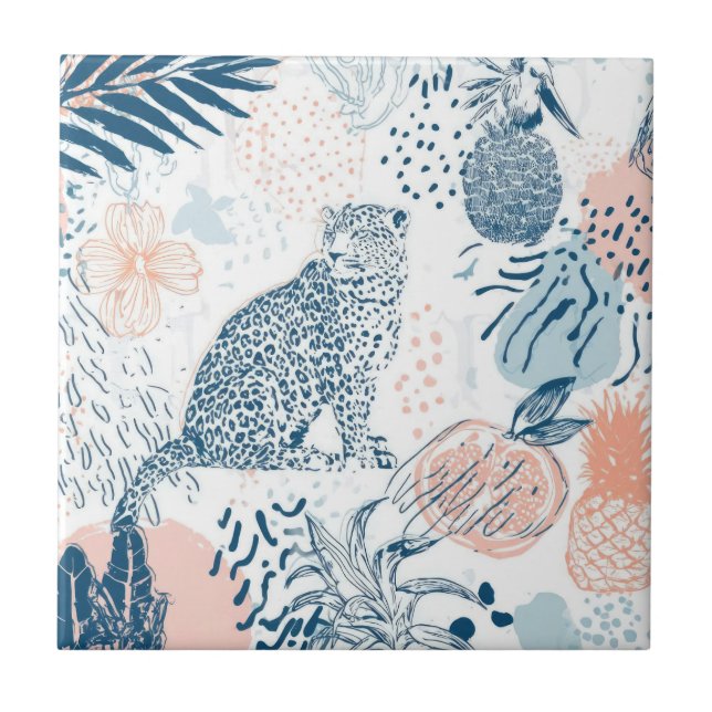 Carreau Tropical Leopard Blue Peach Abstract (Devant)