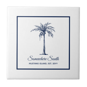 Carreau Tropical Navy Blue White Palm Tree Custom