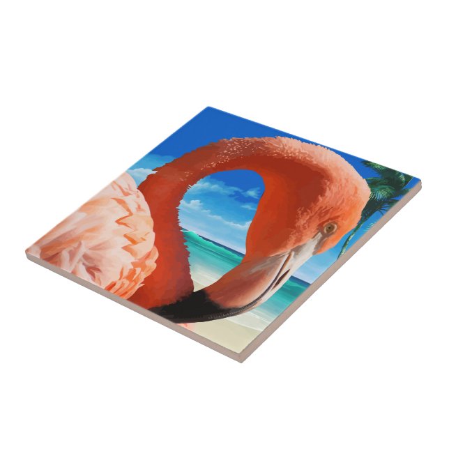 Carreau Tropical Pink Flamant rose Tile Trivet (Côté)