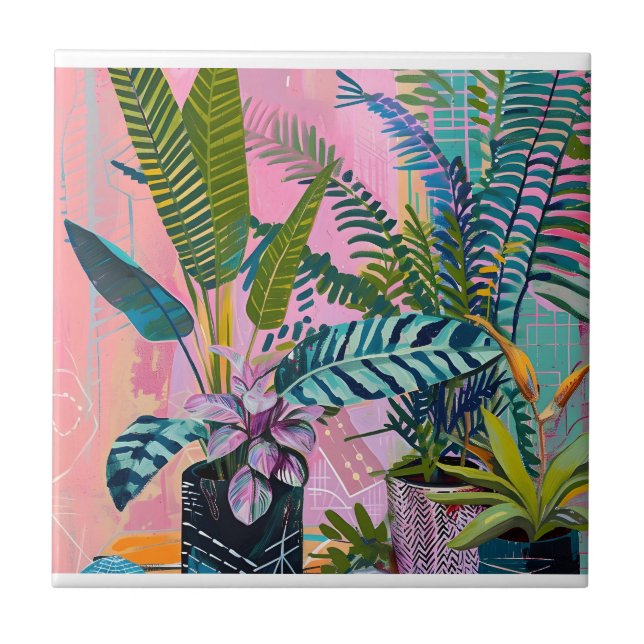 Carreau Tropical pink flamingos set against lush green (Devant)