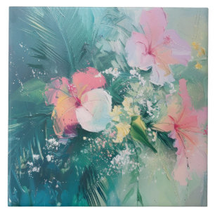 Carreau Tropical rose blanc jaune floral