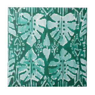 Carreau Tropical tribal vert hawaïen de la JUNGLE IKAT
