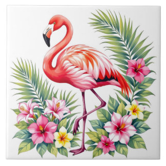 Carreau Tropical Watercolor Pink Flamingo Floral Hawaiian