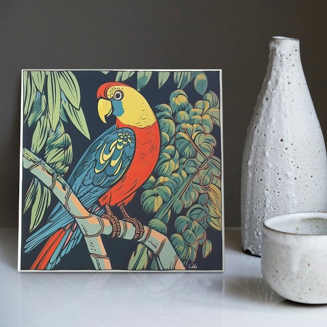 Carreau Tropiques du milieu du siècle : Parrot vif et vert (Créateur téléchargé)