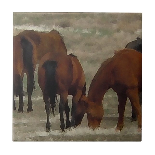 Carreau Troupeau paisible de cheval frôlant ensemble (Devant)