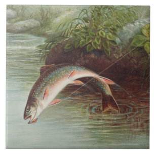 Carreau Truite de ruisseau Leaping par Samuel Kilbourne (1