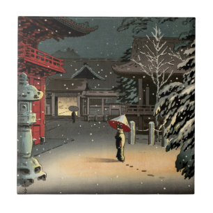Carreau Tsuchiya Koitsu - Neige au temple de Nezu