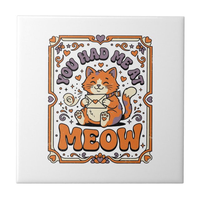 Carreau Tu M'as Eu À Miaou Chat Saint-Valentin Amour Vinta (Devant)
