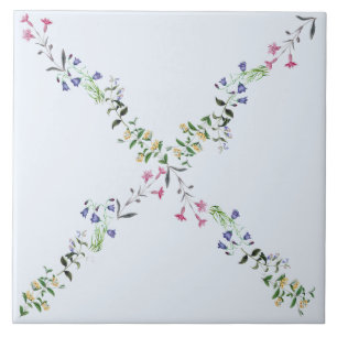 Carreau Tuile 6x6 de trellis de fleur sauvage de bleu de