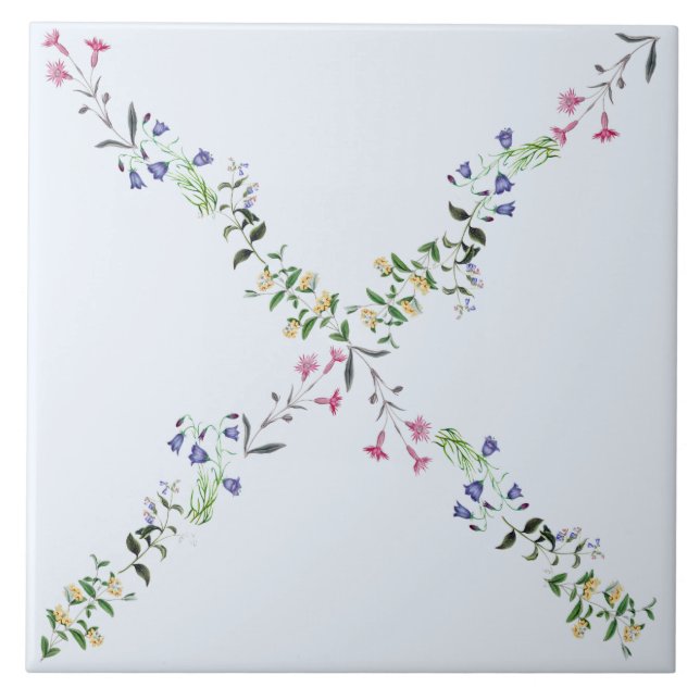 Carreau Tuile 6x6 de trellis de fleur sauvage de bleu de (Devant)