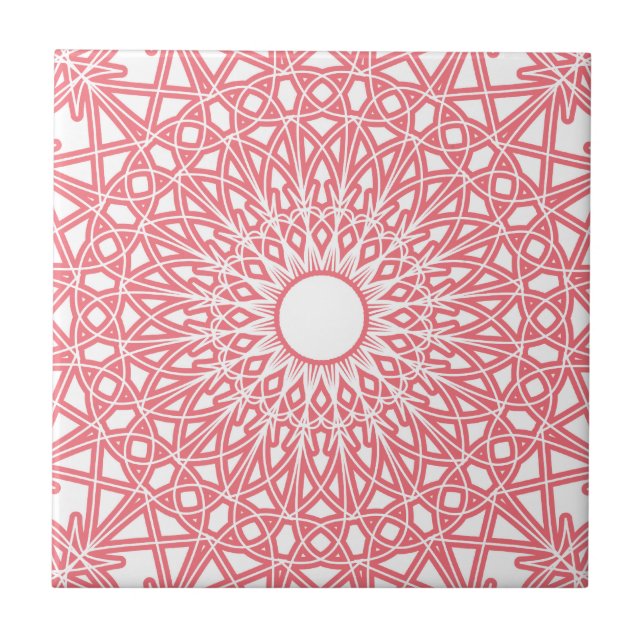 Carreau Tuile à crochet de dentelle de rose de bubble-gum (Devant)