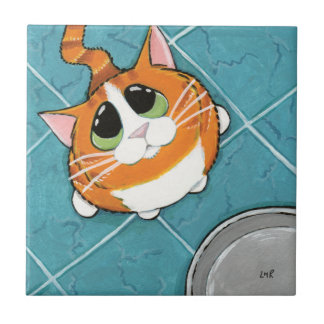 Carreau Tuile affamée d'art de chat tigré de gingembre