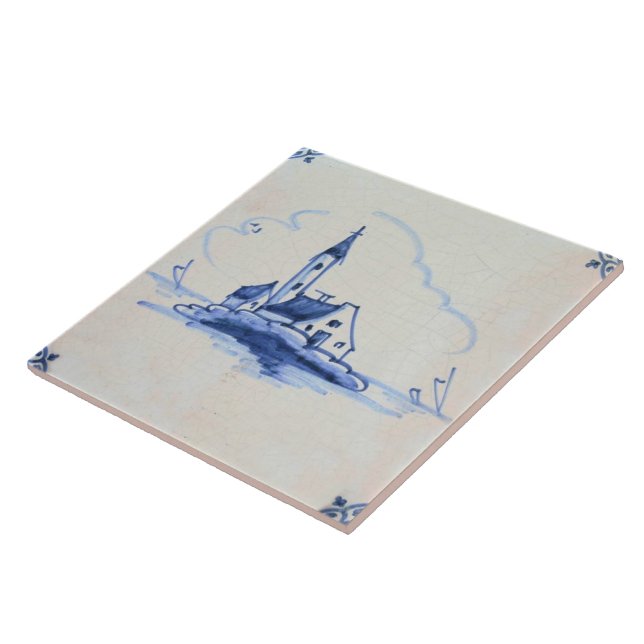 Carreau Tuile bleue ancienne classique de Delft - église (Côté)