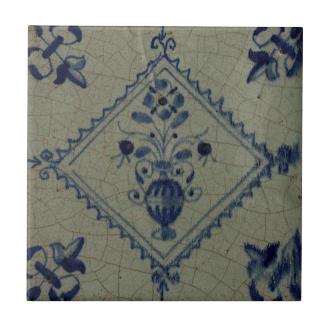 Carreau Tuile bleue de Delft - vase avec les fleurs et le (Devant)