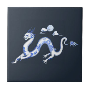 Carreau Tuile bleue de dragon de saule