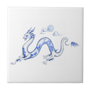 Carreau Tuile bleue de dragon de saule avec l'arrière -