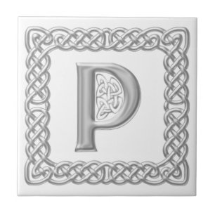 Carreau Tuile celtique de la lettre P d'effet d'argent de