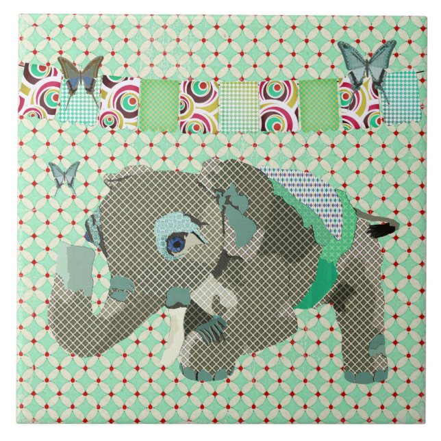 Carreau Tuile chanceuse de vert d'éléphant de Lil (Devant)
