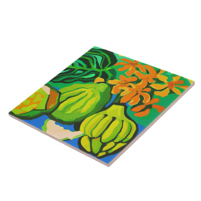 Carreau Tuile d'art de fruit à pain tropical (Côté)
