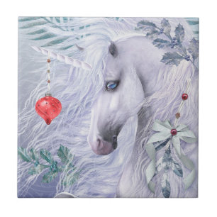 Carreau Tuile d'art de licorne de Noël