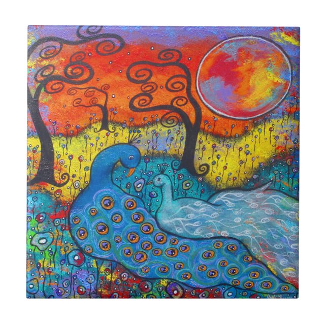 Carreau Tuile d'art Peacocks enchanté (Devant)