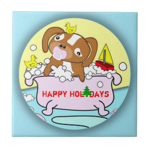 Carreau Tuile de baignoire de chiot bonnes fêtes