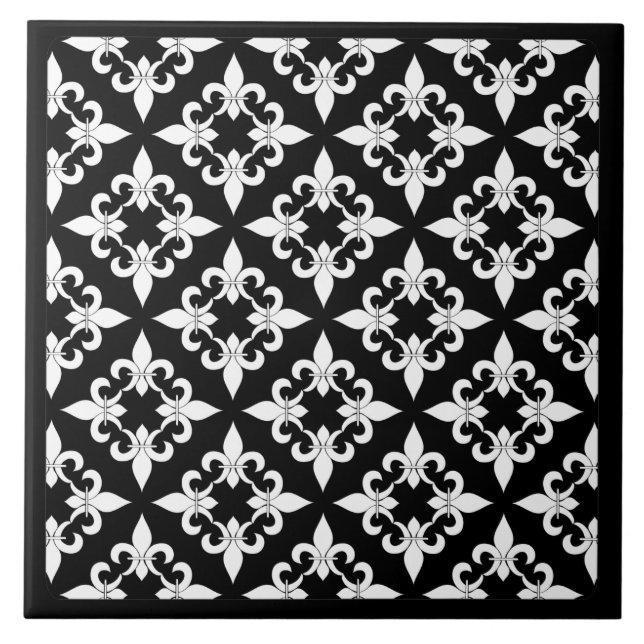 Carreau Tuile de bois d'ébène de Fleur de Lis Pattern (Devant)