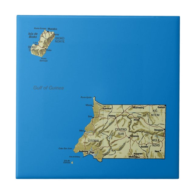 Carreau Tuile de carte de Guinée équatoriale (Devant)