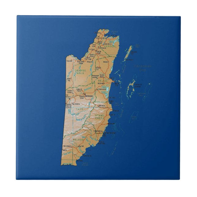 Carreau Tuile de carte du Belize (Devant)