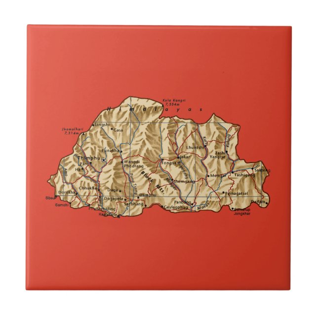 Carreau Tuile de carte du Bhoutan (Devant)