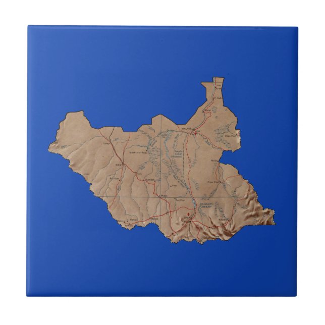 Carreau Tuile de carte du Soudan du Sud (Devant)