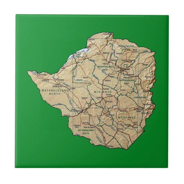 Carreau Tuile de carte du Zimbabwe (Devant)