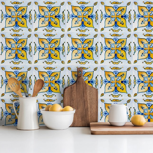 Carreau Tuile de céramique bleue peinte à la main méditerr (Créateur téléchargé)