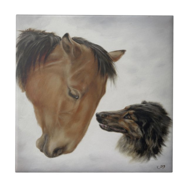 Carreau Tuile de cheval et de chien (Devant)