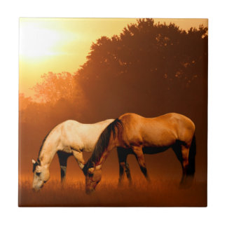 Carreau Tuile de chevaux de lever de soleil
