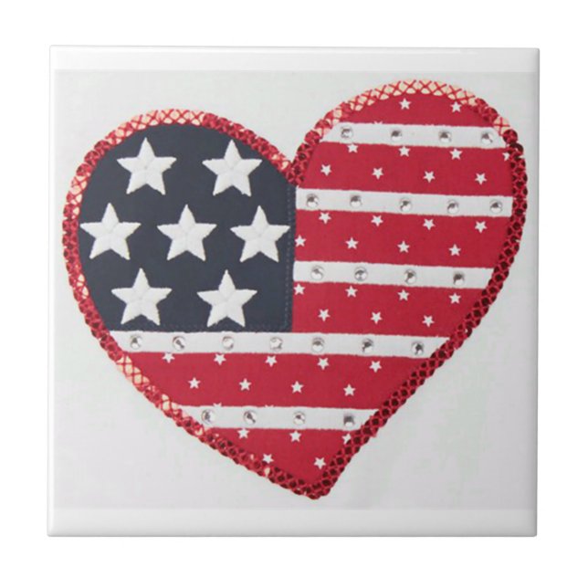 Carreau Tuile de coeur de drapeau des USA (Devant)