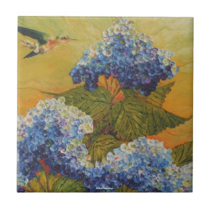 Carreau Tuile de colibri et d'hortensia