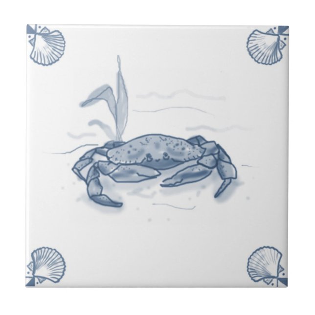 Carreau Tuile de crabe de Delft avec des coins de Shell (Devant)