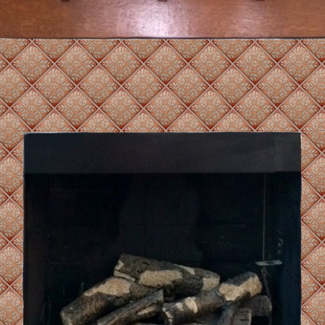 Carreau Tuile de cuisine, cuivre et ardoise (Slate and copper ovate leaf tile on a fireplace)