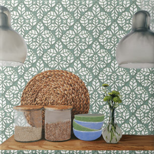 Carreau Tuile de cuisine, vert et blanc Feuilles d'ovat