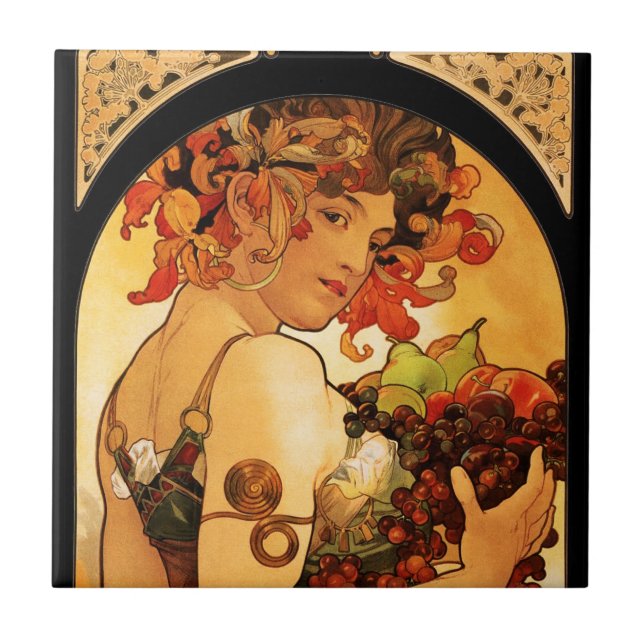 Carreau Tuile de fruit d'Alphonse Mucha (Devant)