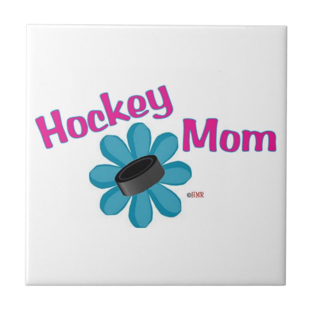 Carreau Tuile de galet de fleur de maman d'hockey (Devant)